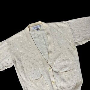 Vintage Cardigan Sweater Karen Scott USA Cotton Pale Yellow Womens Small 1980s